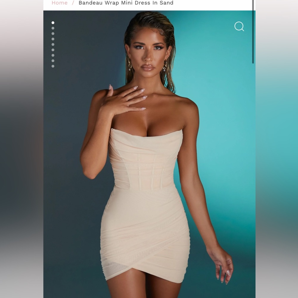 Oh Polly Bandeau Wrap Mini Dress in sand